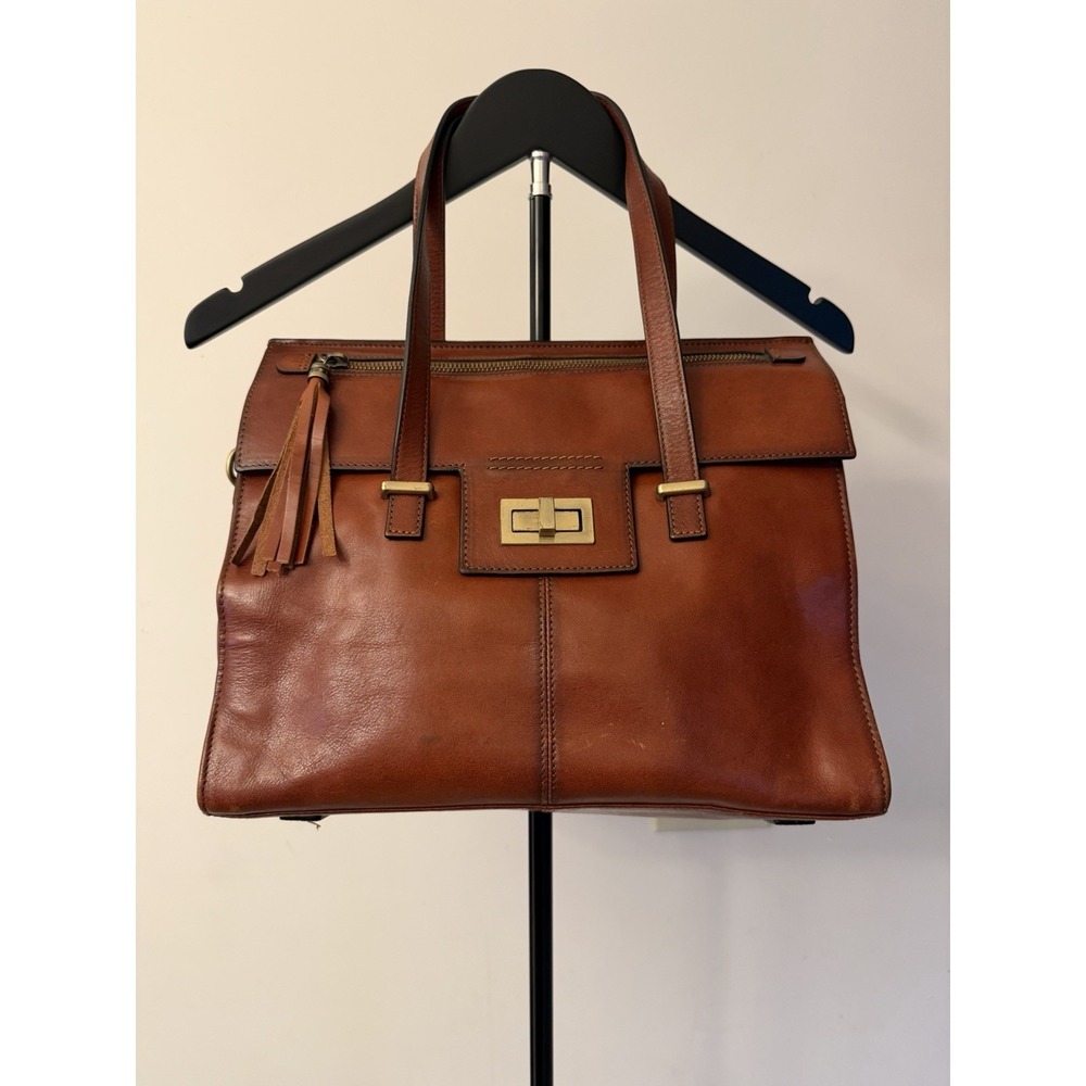Banuce Full-Grain Italian Vegetable-Tanned Leather Satchel Handbag Red/Brown